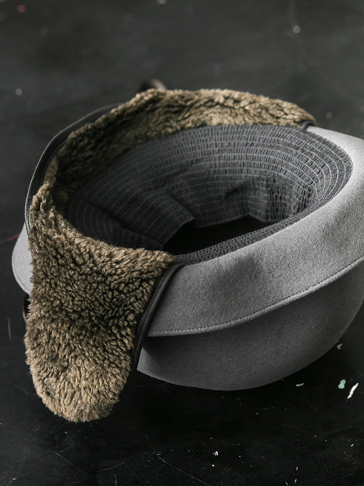 HORISAKI<br> RHPLU005EB Rabbit Fur Felt Ear Flap Hat GRAY