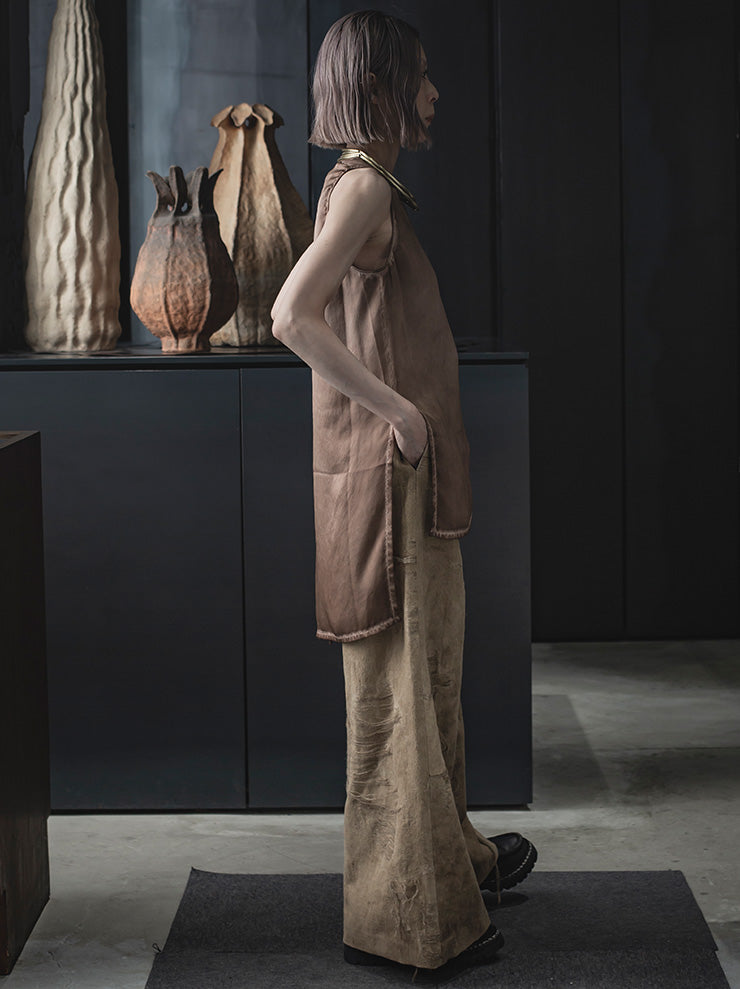 UMA WANG<br> WOMENS jacquard wide pants / TAN