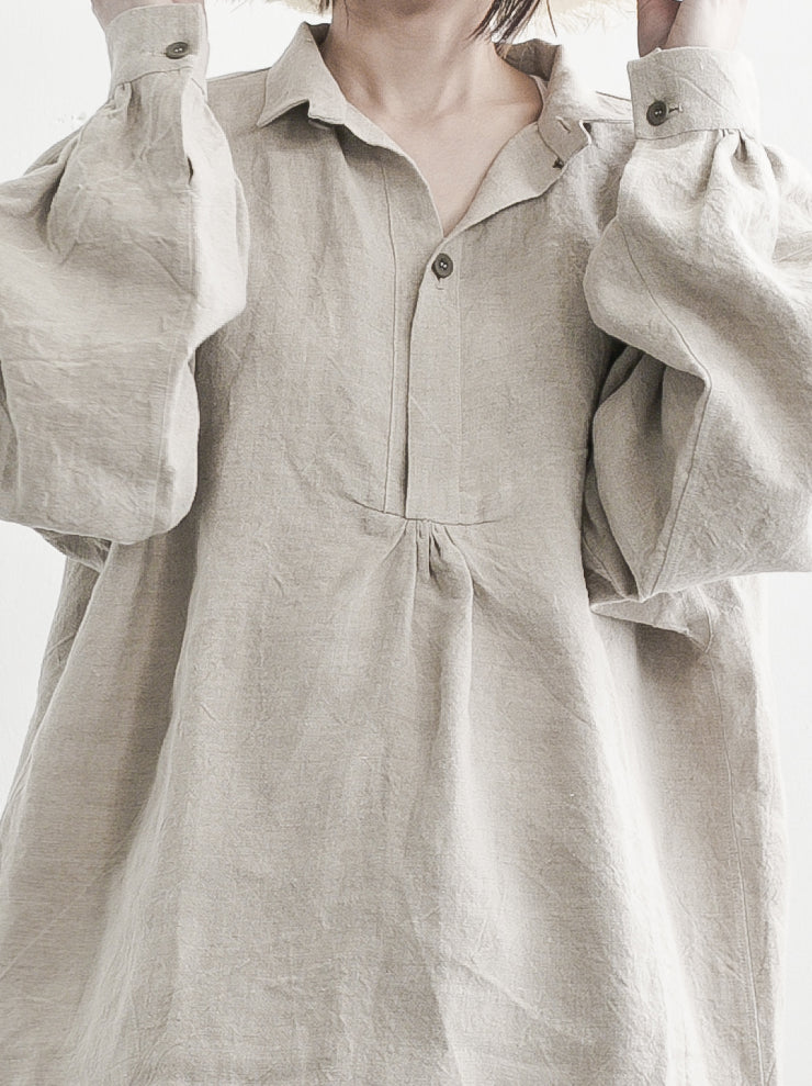 HORISAKI<br> Unisex low linen tunic NATURAL LINEN