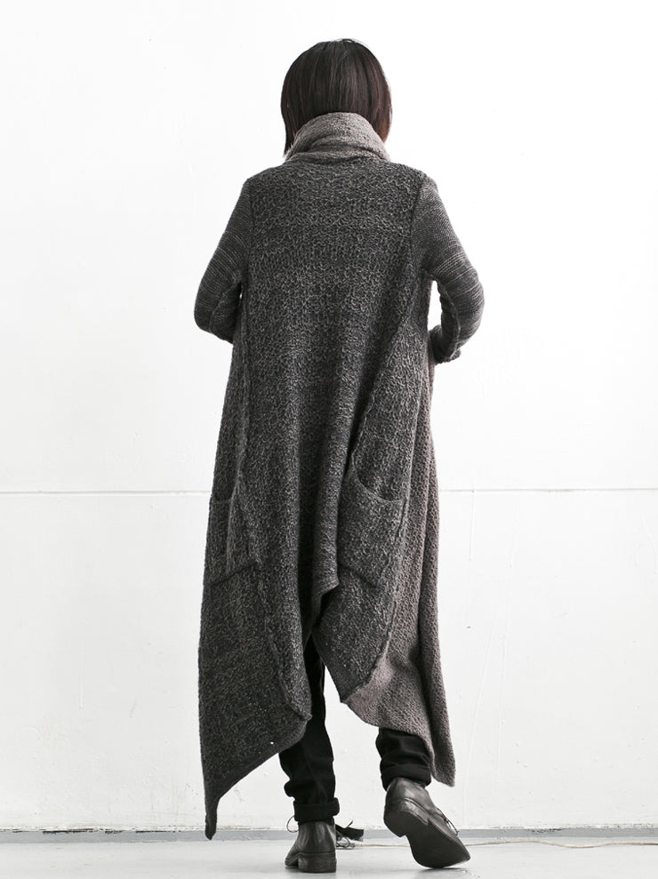 DANIEL ANDRESEN<br> KUDZU Long Asymmetric Cardigan GRAPHITE× FERRO