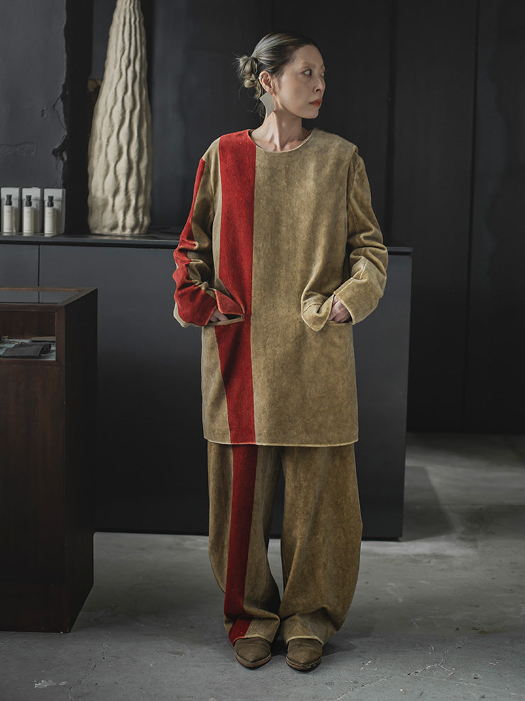 UMA WANG<br> WOMENS Pollock pants / TAN & RED