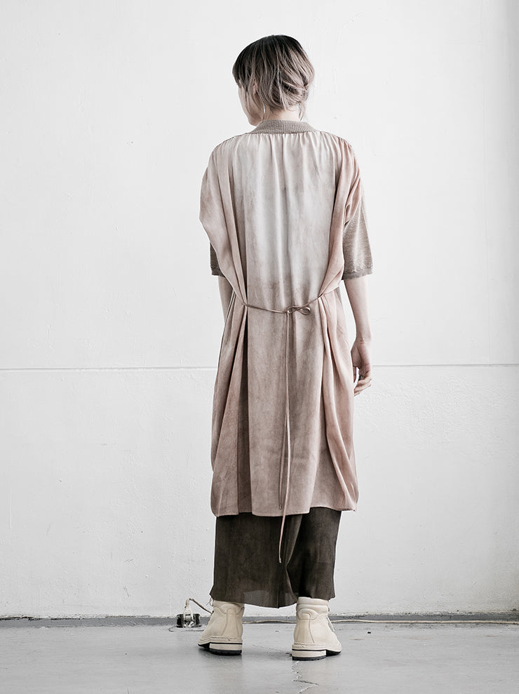 UMA WANG <br>Back silk short sleeve knit dress / TAN×ROSE