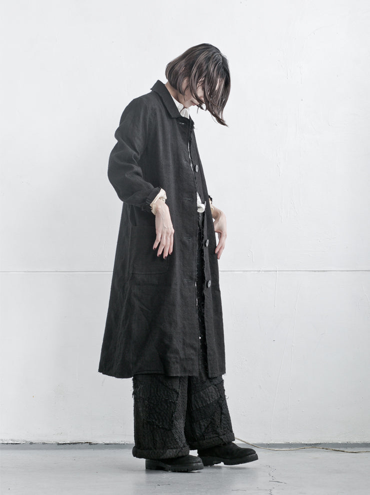 By Walid<br> Women's Loli Coat BLACK / scar stitch 19th century linen