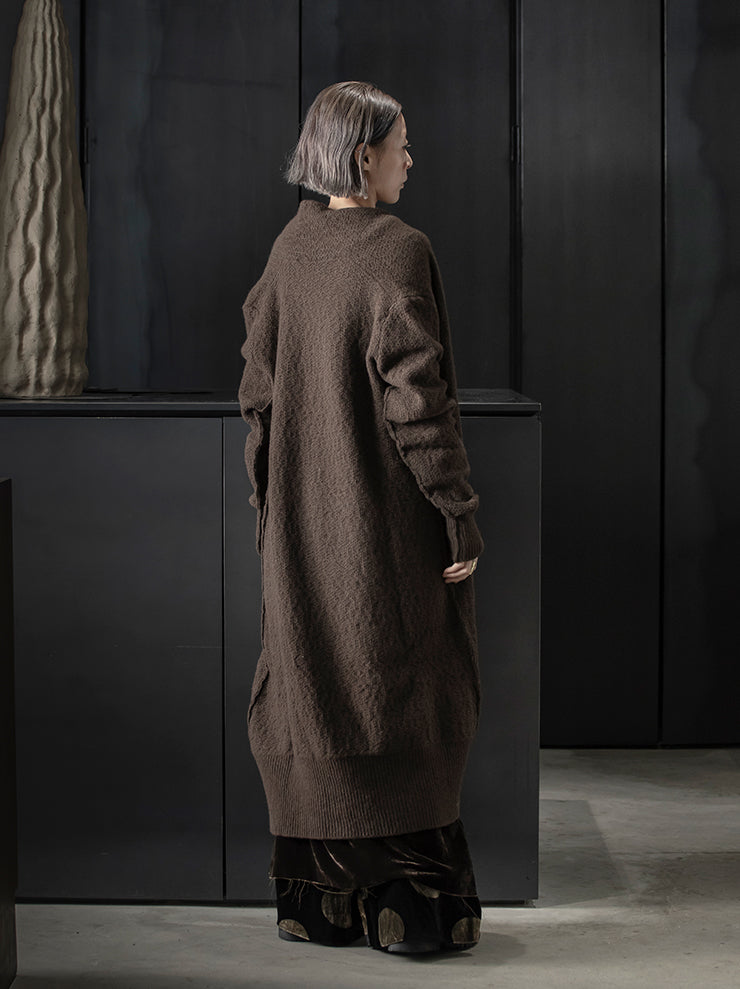 DANIEL ANDRESEN<br> GREEN long knit cardigan / CHOCOLATE