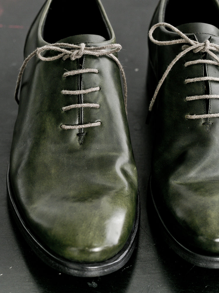DIMISSIANOS&MILLER<br> Men's Cordovan Hole Cut Tan Derby Shoes GREEN
