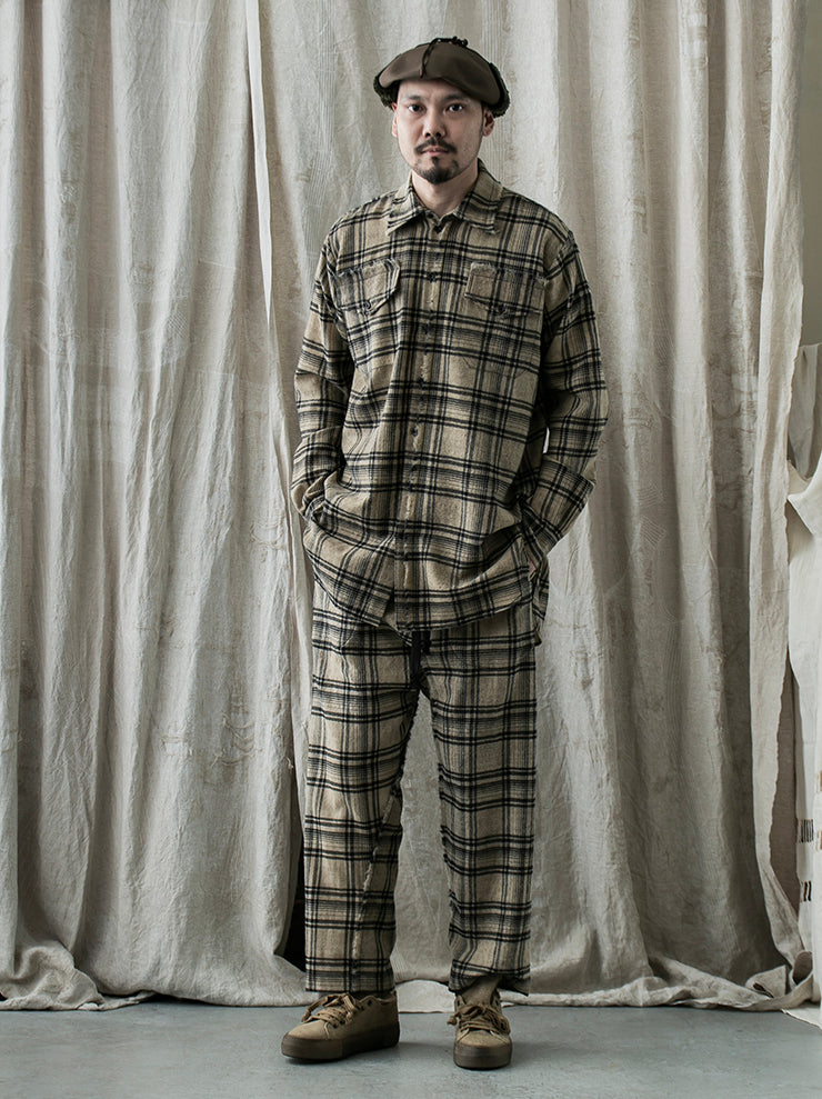 UMA WANG<br> Check wool pants / TAN & BLACK