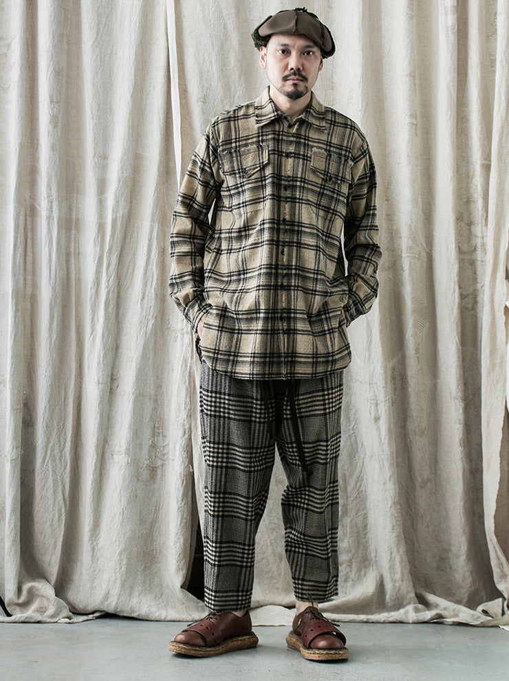 UMA WANG<br> Check wool pants / TAN & BLACK