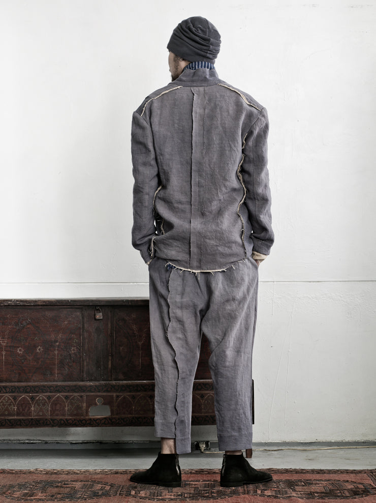 By Walid<br> Men's cut-and-sew Molton trousers CHARCOAL / 19th century linen