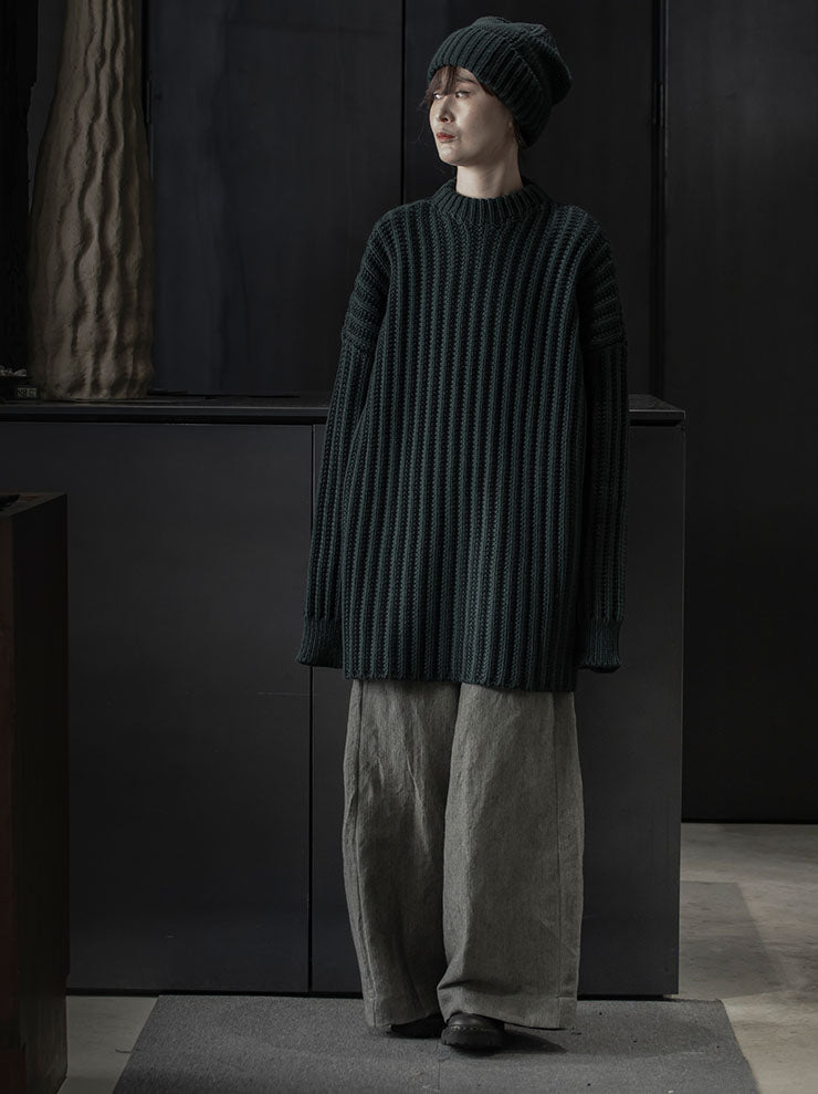 CASEY CASEY<br>UNISEX クルーネックオープンリブセーター / GREEN