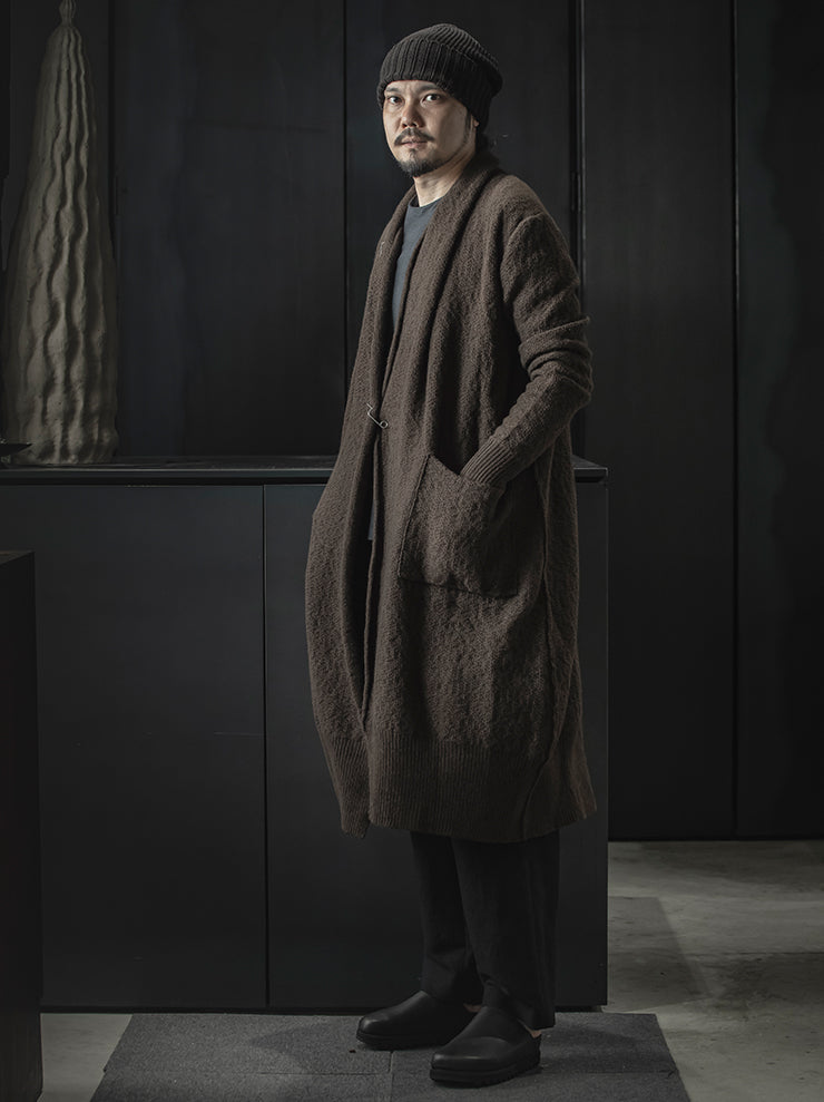 DANIEL ANDRESEN<br> GREEN long knit cardigan / CHOCOLATE