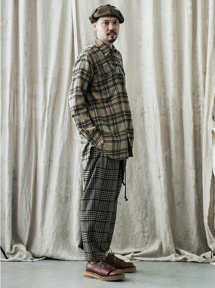UMA WANG<br> Check wool pants / TAN & BLACK
