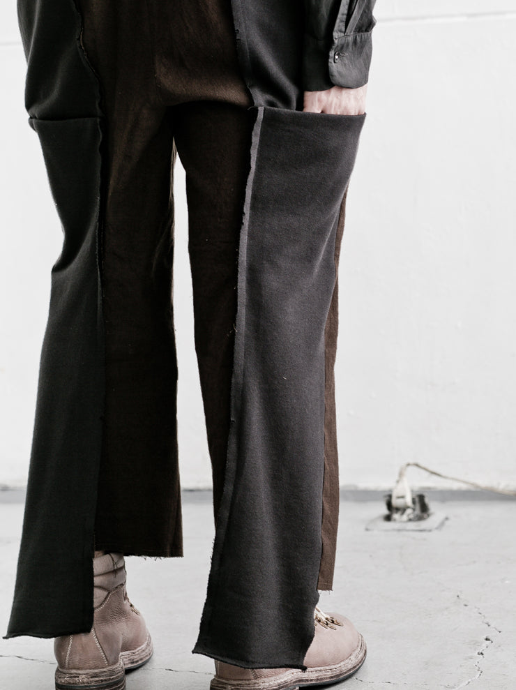 By Walid<br> Men's Victor Trousers CHOCOLATE×BLACK / flour sacking linen cotton