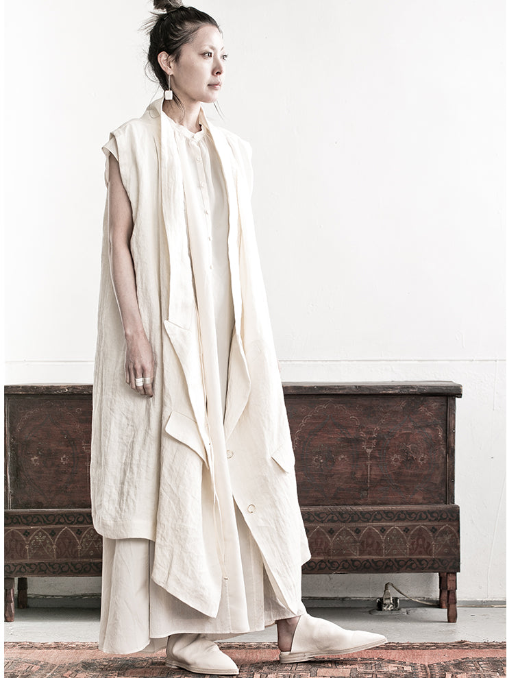 UMA WANG<br />スリーブレス ロングドレス WHITE×TAN