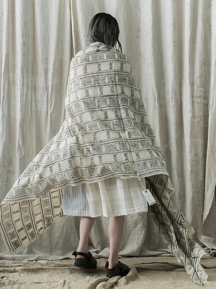 KHADI AND CO. <br>embroidered silk stole NATURAL