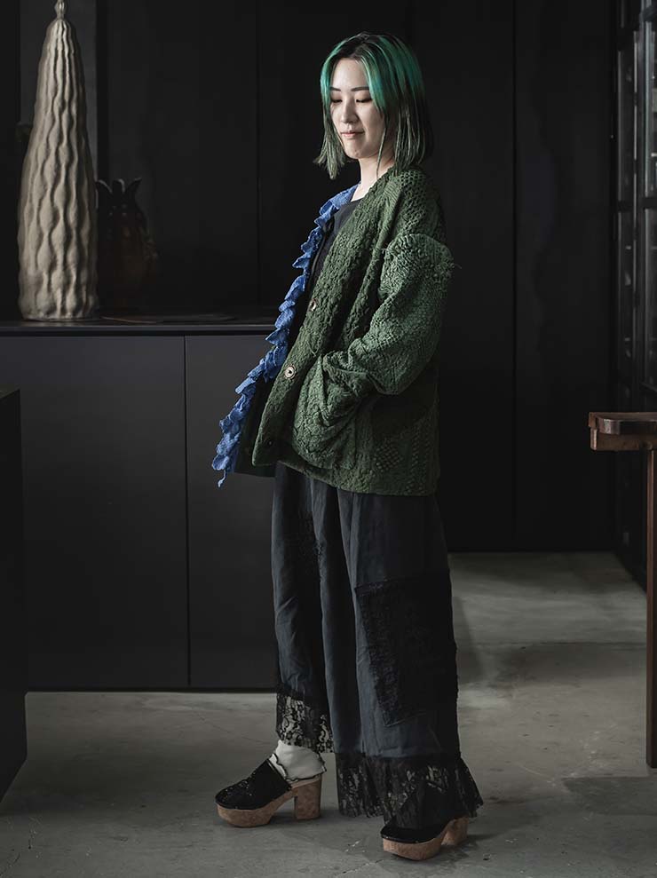 By Walid<br> Women's Cardy Jacket / GREEN & BLUE