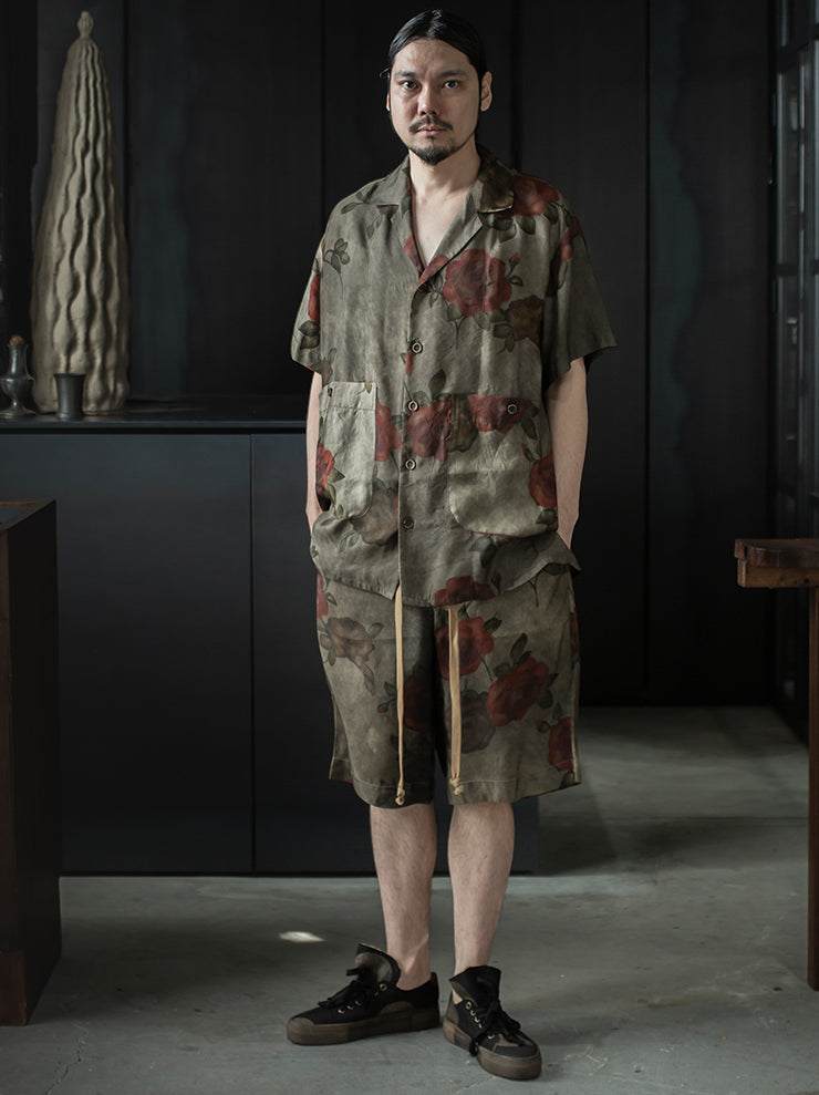 UMA WANG <br>MENS プリントショーツ  / ARMY GREEN × RED