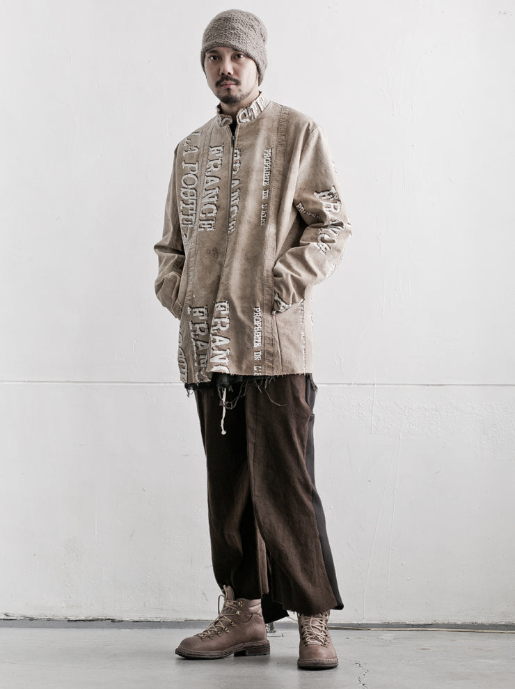 By Walid<br> Men's Victor Trousers CHOCOLATE×BLACK / flour sacking linen cotton