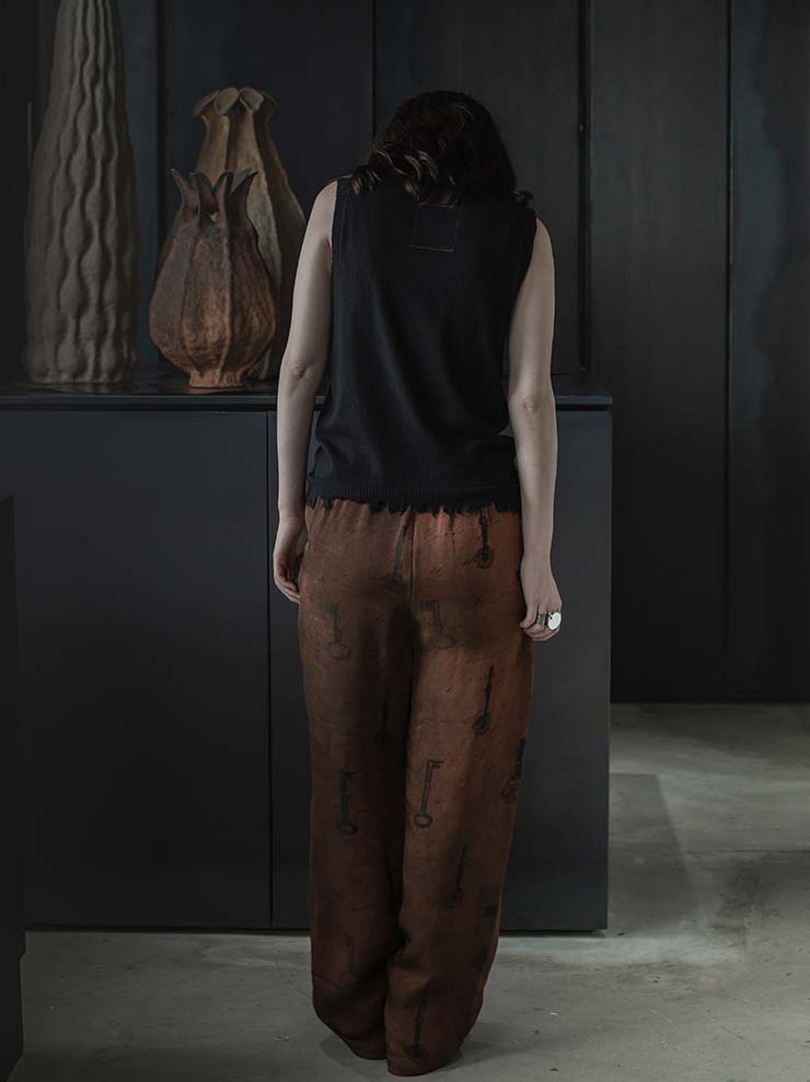 UMA WANG<br> WOMENS PRINTED PANTS / DARK ROSE