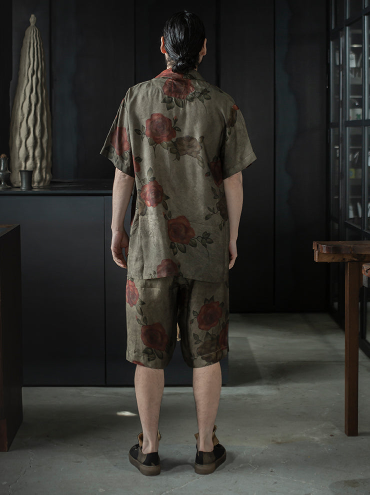 UMA WANG <br>MENS プリントショーツ / ARMY GREEN × RED