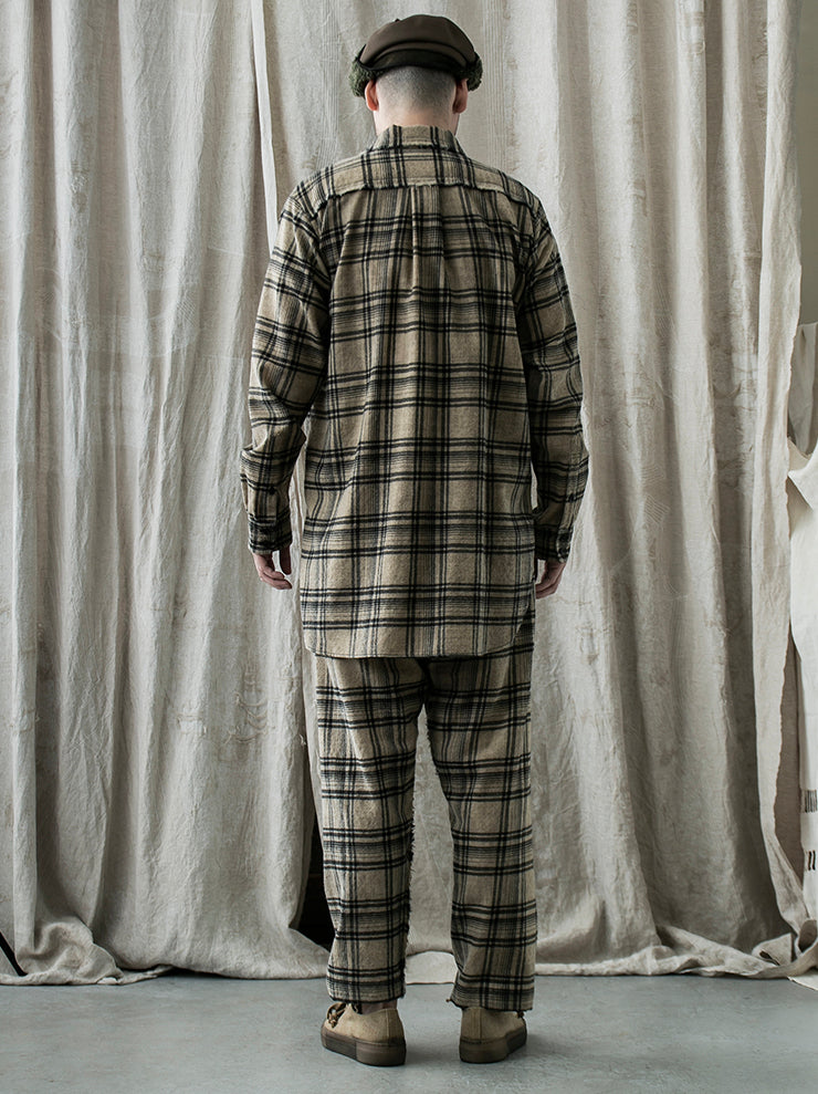 UMA WANG<br> Check wool pants / TAN & BLACK
