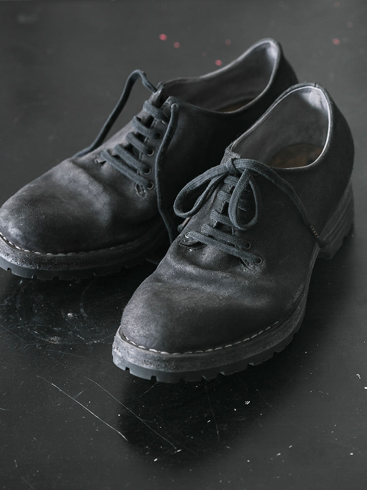 EMATYTE<br> MENS Horse Leather One Piece Lace Up Shoes CHARCOAL