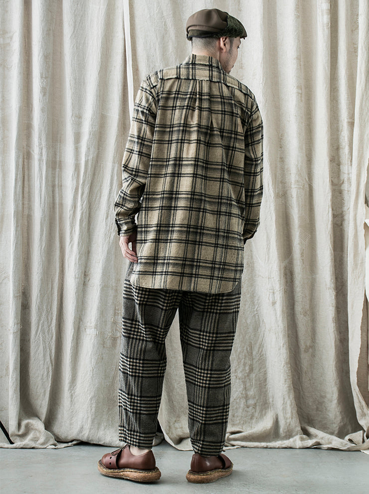 UMA WANG<br> Check wool pants / TAN & BLACK