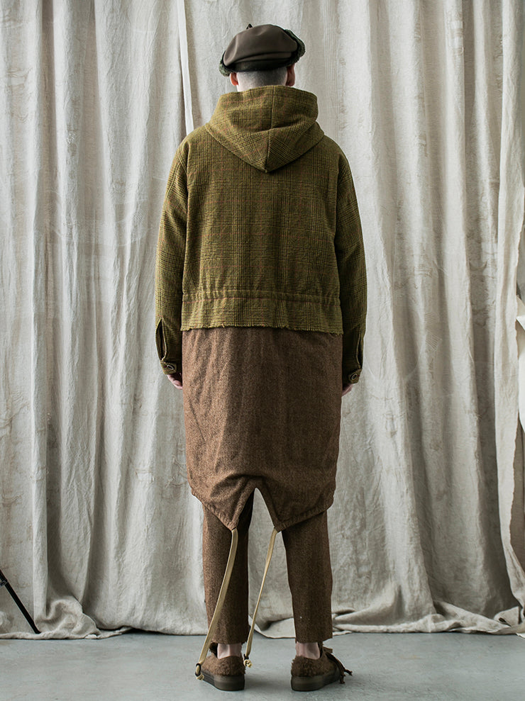 UMA WANG <br>切替フードウールコート / MANGO & BROWN