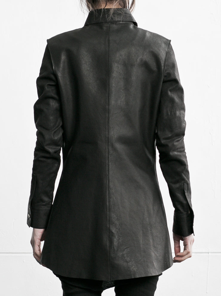 tagliovivo<br> Silver button clutter leather shirt BLACK