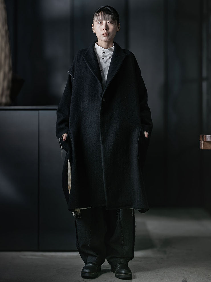 CHIAHUNG SU<br>WOMENS WRINKLE MANDARIN COLLAR SHIRT / WHITE