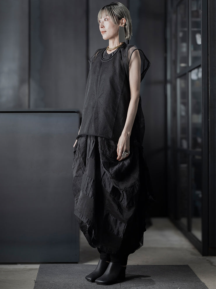 UMA WANG<br> WOMENS STRIPED ORGANDY DRESS / BLACK