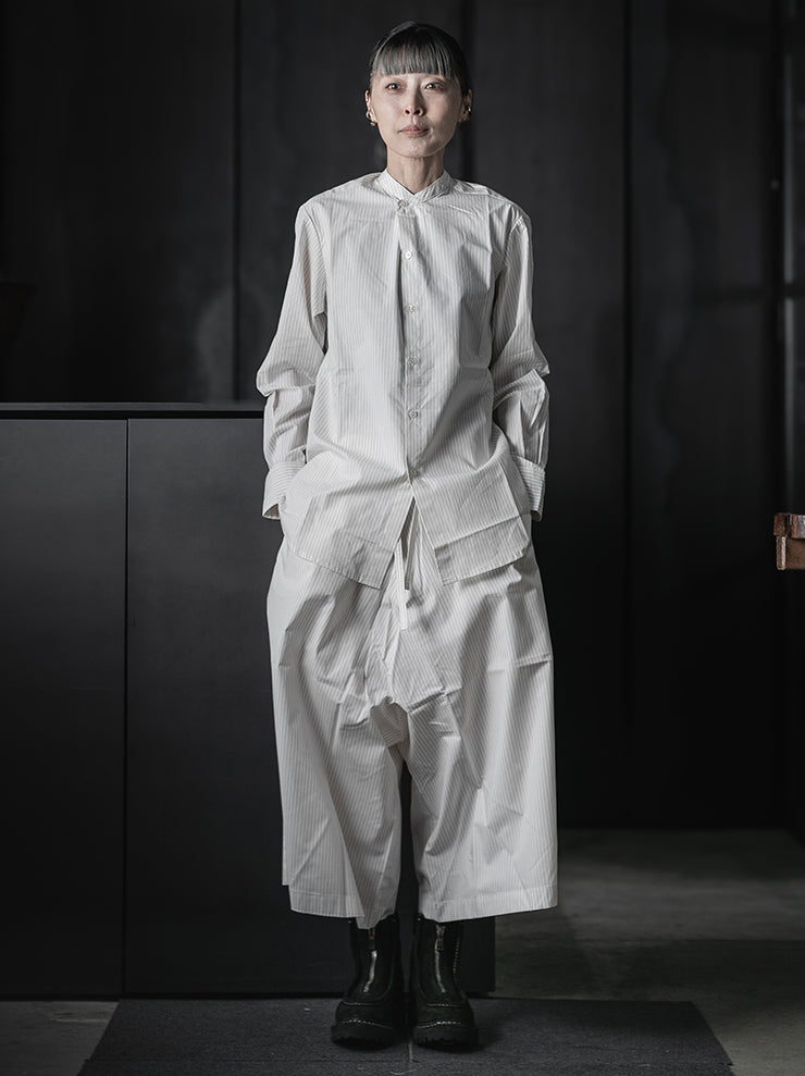 WRIGHT + DOYLE<br>UNISEX ROWDEN SHIRT / CHALK BRICK PINSTRIPE