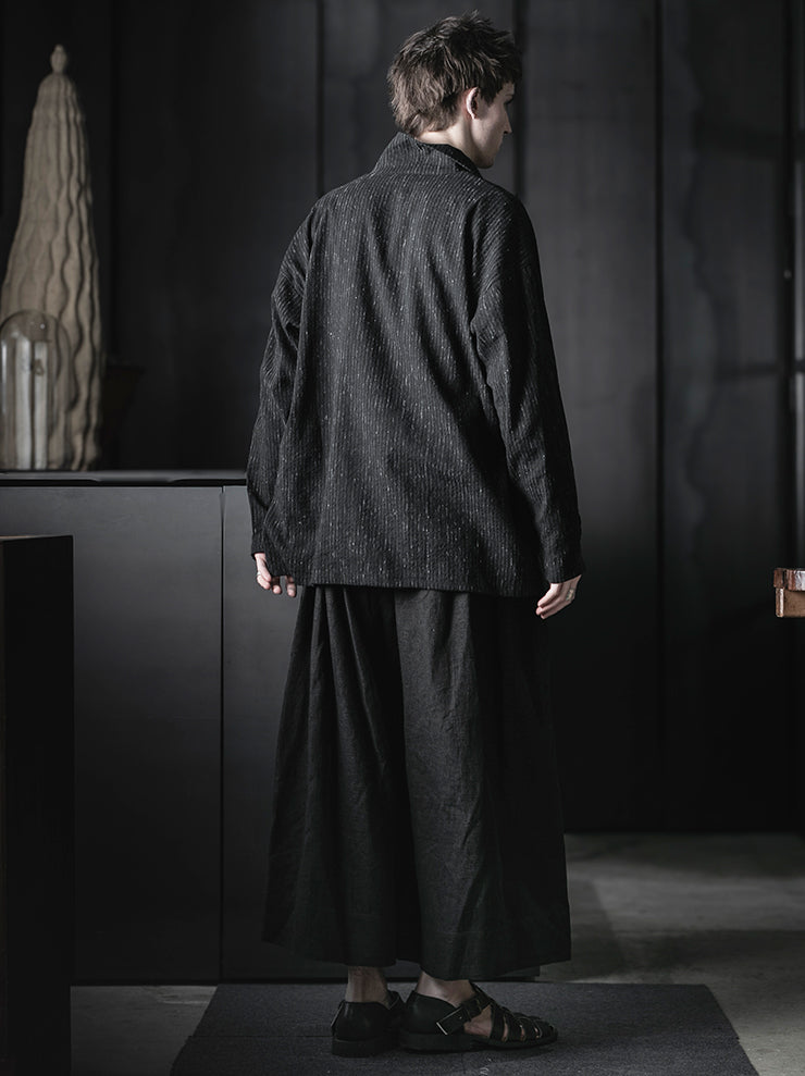 CHIAHUNG SU<br>HAND WOVEN & DYED STRIPPED WIDE TROUSERS / DYED BLACK