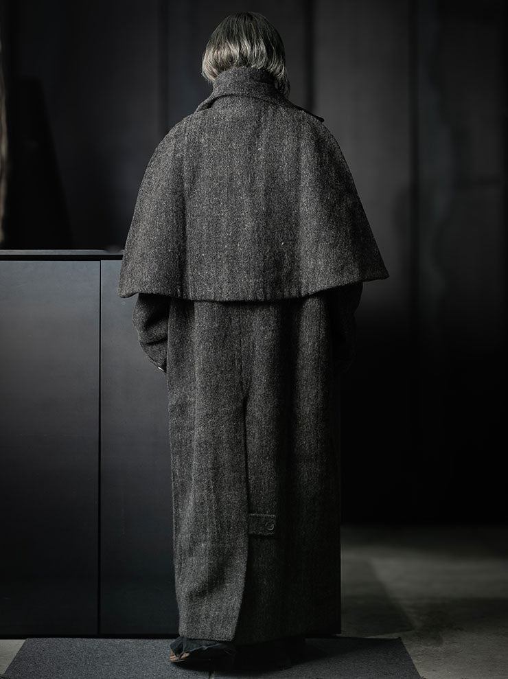 toward(s)<br />MERINO & YAK WOOL BLEND HIGH NECK OVERCOAT / DARK GREY