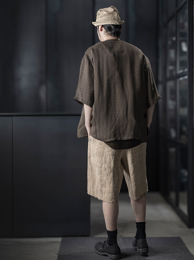 UMA WANG<br> MENS LINEN SHORTS / TAN