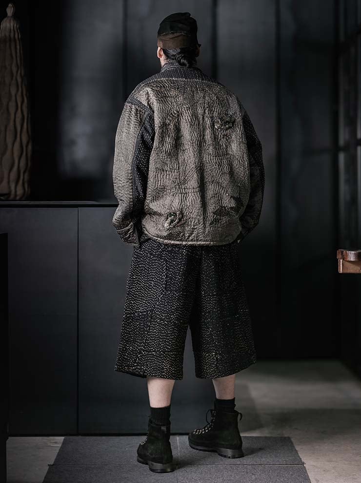By Walid<br>MENS RAIN JACKET WADDED / GREEN DRAGON × CHARCOAL WOOL