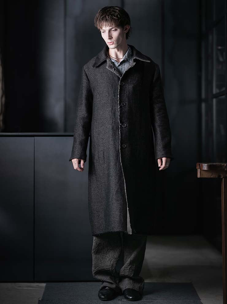 K'ANG<br>UNISEX OVERSIZE DETACHBLE HOOD REVERSIBLE COAT / OFF BLACK + BROWN