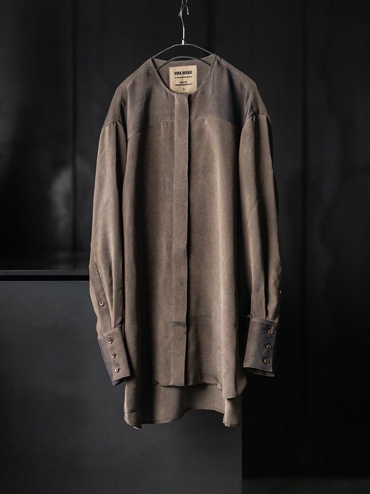 UMA WANG<br>WOMENS TAFFE TOP / GREY BROWN