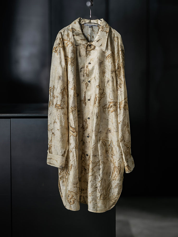 CHIAHUNG SU<br>WOMENS DYED VINTAGE FABRICS ELONGATED SHIRT