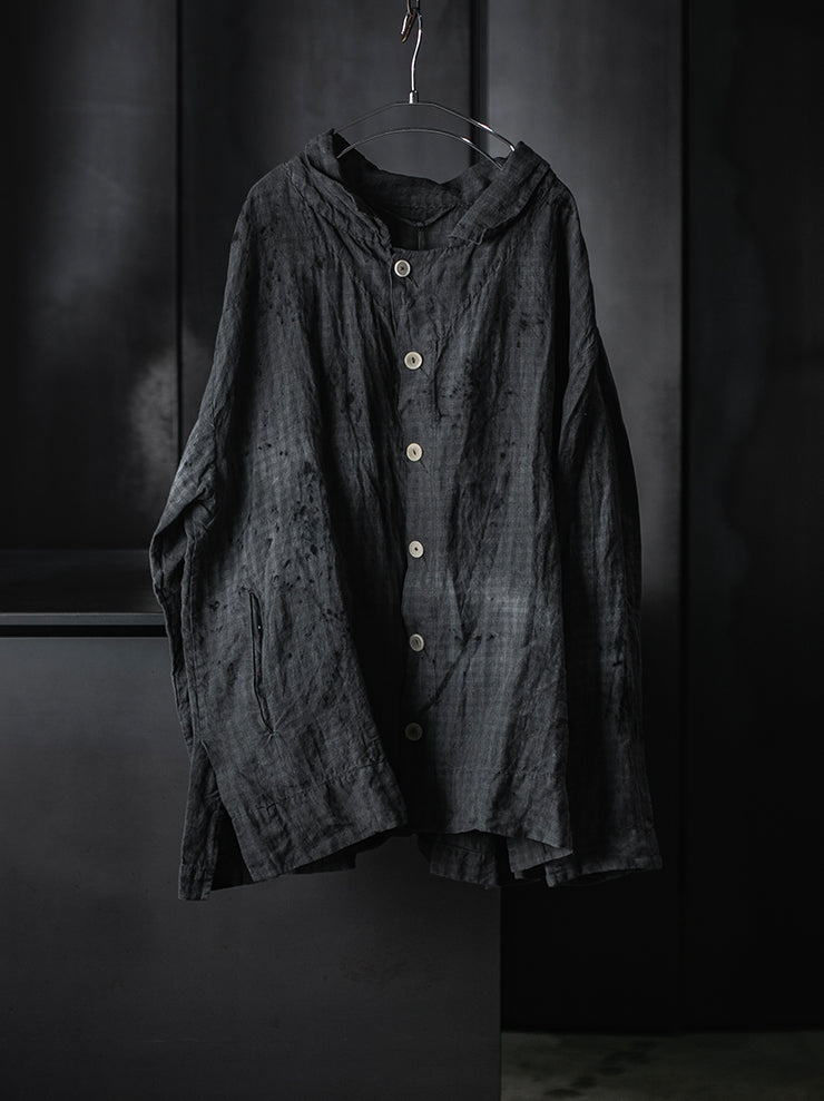 ATELIER SUPPAN<br>MENS Checkered linen Shirt Jacket overdyed / E26-21