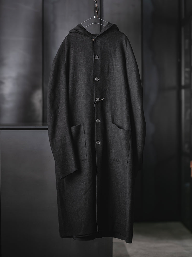 K'ANG<br>UNISEX MID FIT RAGLAN HOOD COAT WITH 925 SILVER HOOK CLOSER / OFF BLACK
