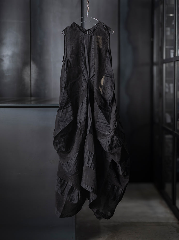 UMA WANG<br> WOMENS STRIPED ORGANDY DRESS / BLACK