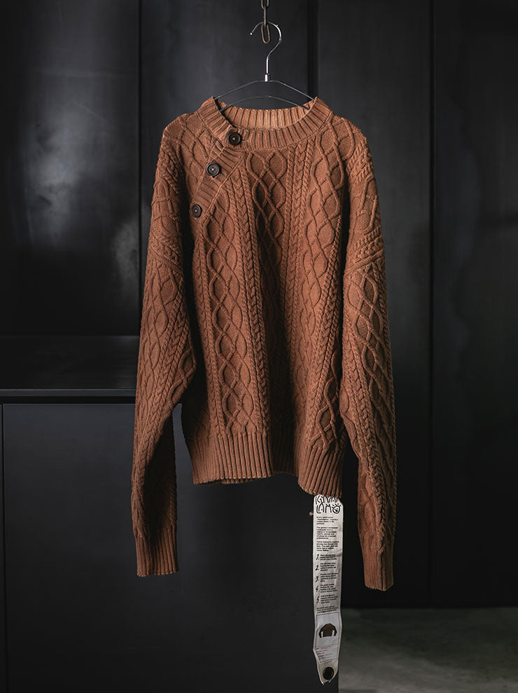KINYAN LAM<br>UNISEX Natural Dye Slanted Collar Sweater / Brown