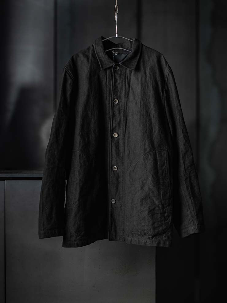 P.R.PATTERSON<br>UNLINED BASTING LINEN WORK JACKET / BLACK