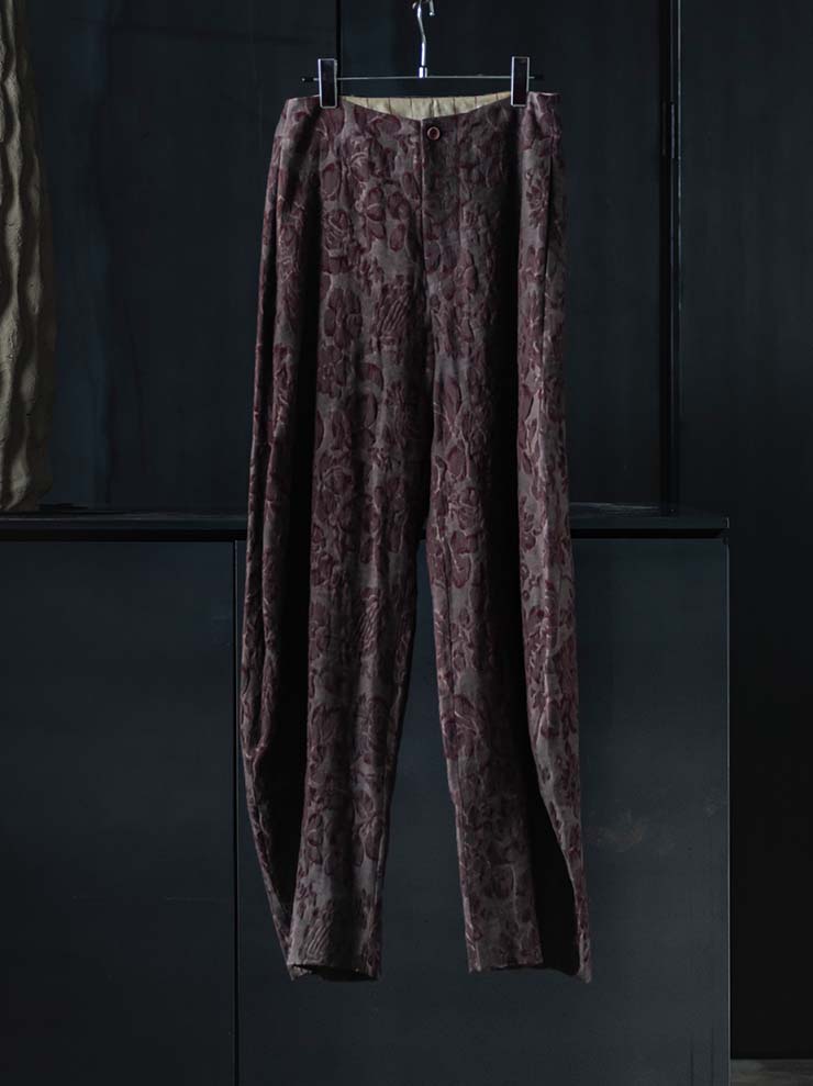 UMA WANG<br> WOMENS JACQUARD TROUSERS / DARK RED