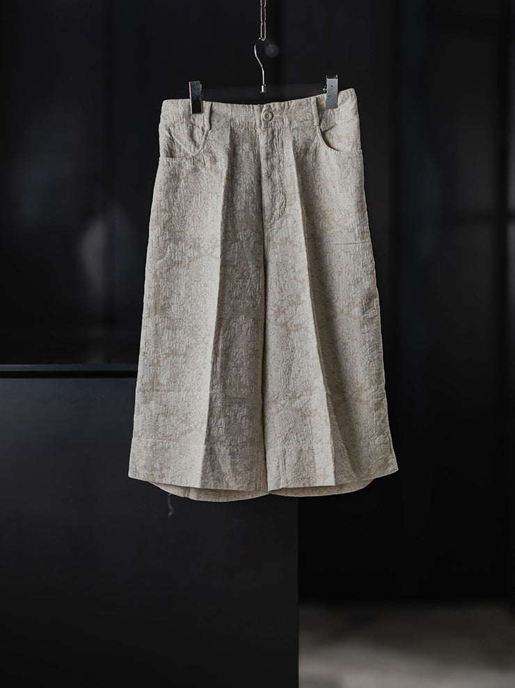 KINYAN LAM<br>Unisex Jacquard Wide Capri Trousers / Raw White