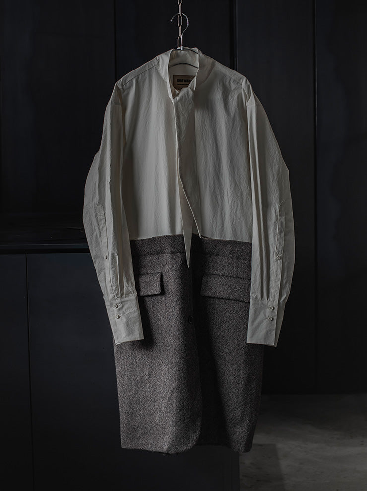 UMA WANG<br> WOMENS herringbone shirt dress jacket / OFF WHITE &amp; GRAY