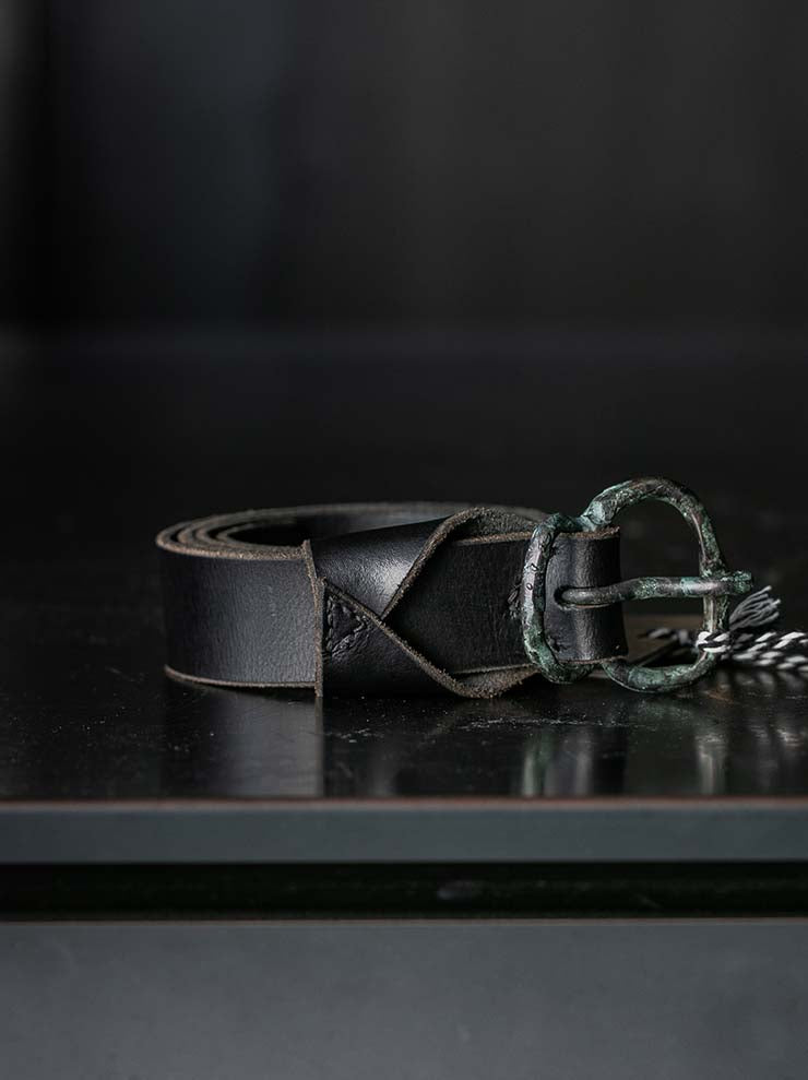 P.R.PATTERSON<br>HAND CAST FIGURE 8 BRONZE BUCKLE BELT / GREEN PATINA