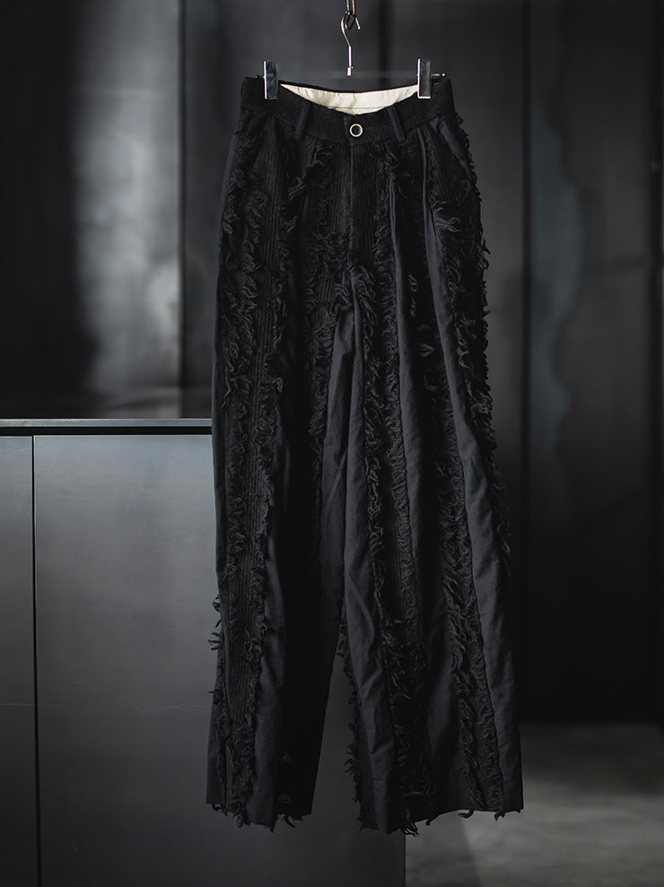 UMA WANG<br>WOMENS FRINGE WIDE TROUSERS / BLACK