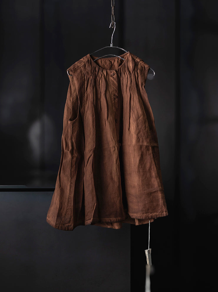 KINYAN LAM<br>WOMENS Natural Dye Pleated Ballon Vest / Brown