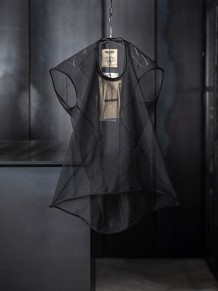 UMA WANG <br>WOMENS チュールスリーブレストップス / BLACK